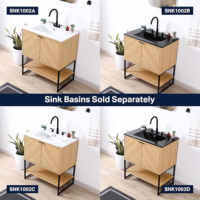 JONATHAN Y VAN1014A Juhl 30 in. W x 18 in. D x 33 in. H Chevron-Front Modern Minimalist 2-Shelf Bathroom Vanity Cabinet Only with Soft Closing Doors (Sink Basin Not Included), Oak
