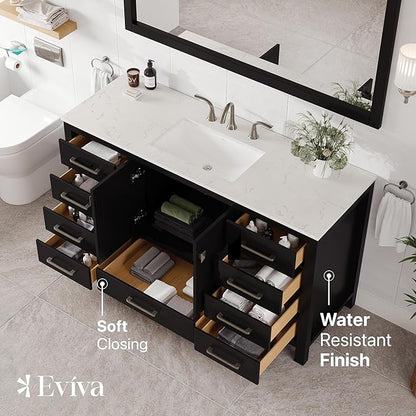 Eviva Aberdeen 60 in. Espresso Single Sink Bath Vanity with Carrara Quartz Top and Undermount Porcelain Sink