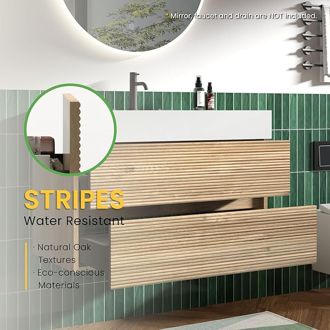 36 Inch Floating Bathroom Vanity with Sink, Modern Floating Bathroom Cabinet with 2 Soft-Closing Drawers, Large Storage for Powder Room, Apartment, Hotel, Rough Oak Finish, Fir Collection