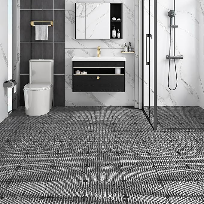 Happybuy Interlocking Tiles 50 PCS Black, Drainage Tile 12x12x0.5 Inches, Outdoor Deck Interlocking Floor Tiles for Pool Shower Bathroom Deck Patio Garage