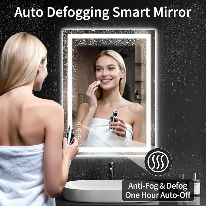 LED Bathroom Mirrors 28"x32" Bathroom Mirror with Lights for Wall, Backlit + Front Lit, 3 Colors, Anti-Fog, Dimmable Brightness for Vanity,Bathroom, Entryway, Living Room