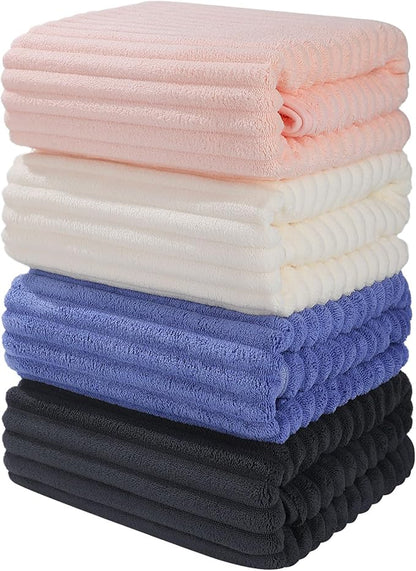 Luxury 4-Piece Quick-Dry Bath Towel Set 27.5X 55 Inches – Ultra Soft Microfiber for Bathroom, Bar, Pool, Gym & Travel – Elegant Twill Design