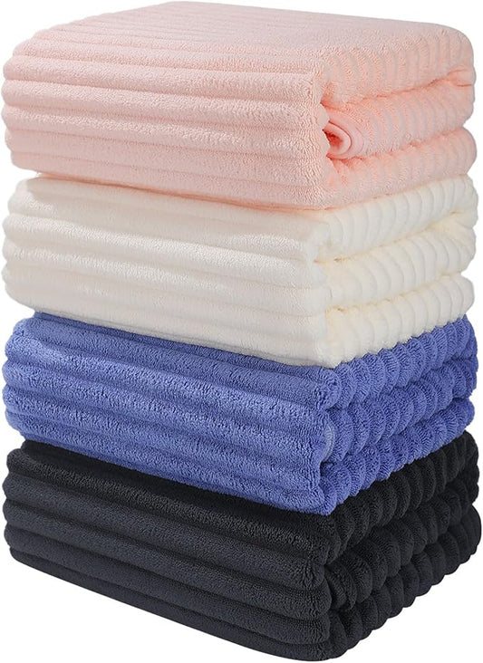 Luxury 4-Piece Quick-Dry Bath Towel Set 27.5X 55 Inches – Ultra Soft Microfiber for Bathroom, Bar, Pool, Gym & Travel – Elegant Twill Design