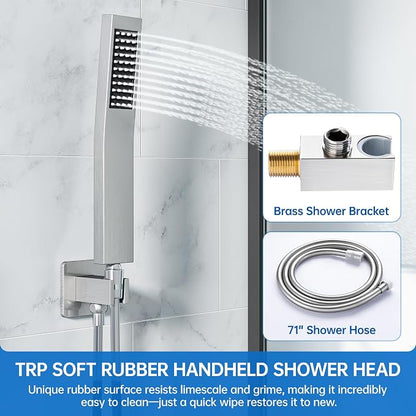 Hawkrown 12 Inch Luxury Rain Shower Faucet Set, Brushed Nickel Shower System with Rainfall Shower Head and Handheld Spray, SUS304 Stainless Steel and Solid Brass Wall Mounted Shower Valve Trim Kit