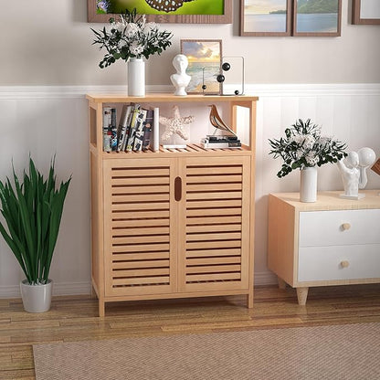 Bathroom Storage Cabinet, Freestanding Floor Cabinet with 2 Doors and Top Shelf for Kitchen, Entryway, Living Room