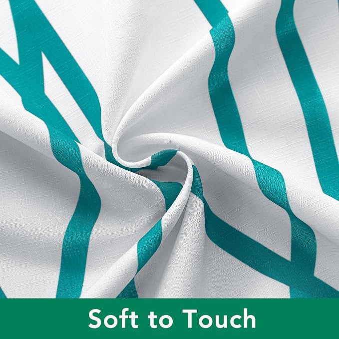 Fabric Modern Extra Long Shower Curtains for Bathroom-Turquoise and White | 72"W x 84"L Textured Faux Linen Luxury Hotel Quality Washable-Abstract Wavy Cloth Bath Curtain-Apartment Minimalist Decor