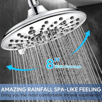 FEELSO Shower Head with Handheld Spray, 8" High Pressure Rain Showerhead | 7+8 Modes Dual Shower Head Combo, Anti-Clog Nozzles, 71" Hose Extra Long, Adjustable Holder, Shower Separately or Together