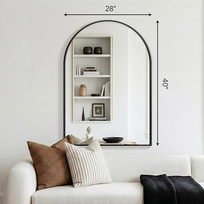 FGU Arched Bathroom Mirror for Over Sink 40"x28" Black Vanity Mirror | Wall Mounted, HD Tempered Shatter-Proof Glass, Rust-proof Arched Metal Frame, Arch Mirror for Bedroom, Living Room, Entryway