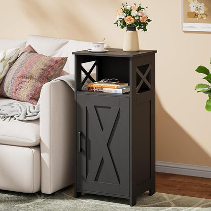 Homhedy Farmhouse Bathroom Storage Cabinet with Doors, Small Floor Cabinet | Toilet Paper Cabinet with Adjustable Shelf, Freestanding Storage Cabinet for Kitchen/Laundry/Living Room, 14"W, Black