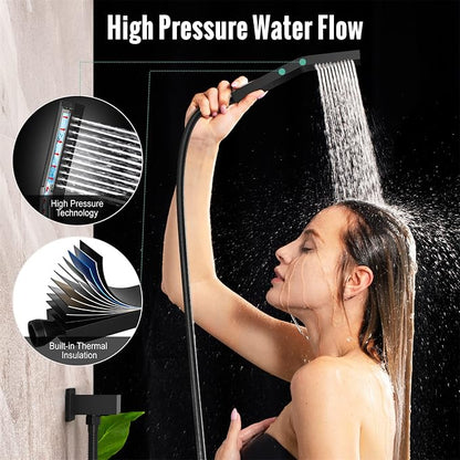 Waist Massage Spray Shower System with 6 Body Jets and Tub Spout, 16'' Full Body Bathtub Shower System with Shower Jet, Wall Mounted Rain Shower and Handheld Shower Faucet Set Complete, Matte Black