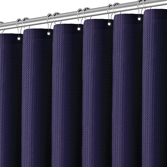 Waterproof Fabric Shower Curtain Extra Long Waffle Weave Heavy Duty Bathroom Shower Curtain Set, 256GSM Weighted Thick Shower Curtain with 12 Rust-Resistant Hooks,72Wx84H Purple