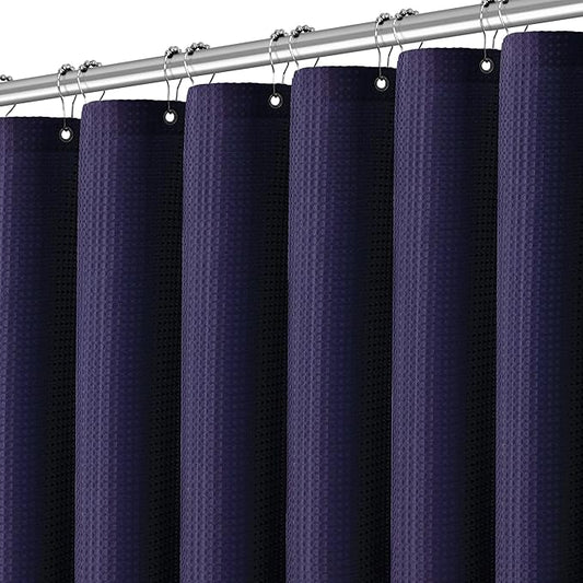 Waterproof Fabric Shower Curtain Extra Long Waffle Weave Heavy Duty Bathroom Shower Curtain Set, 256GSM Weighted Thick Shower Curtain with 12 Rust-Resistant Hooks,72Wx84H Purple