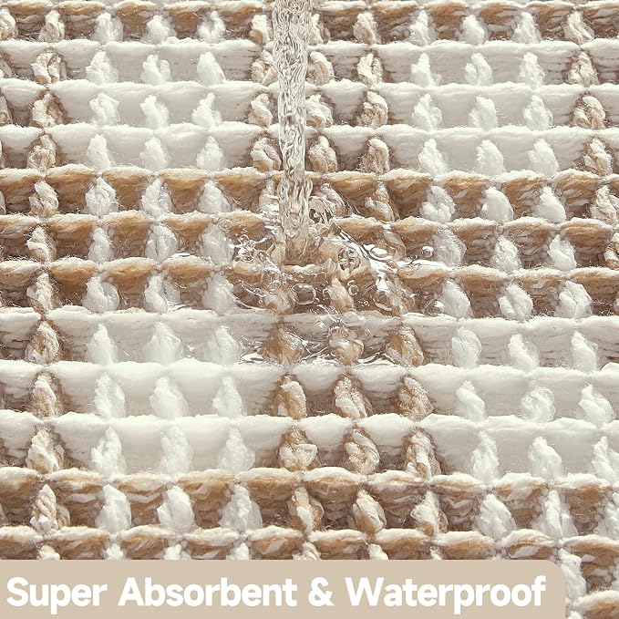 TYUU Waffle Bath Mat, Small Boho Bathroom Rugs Non Slip 24x16 Khaki & White | Super Absorbent Quick Dry Bath Rug, Non-Slip Backing, Soft Waffle Washable Farmhouse Bathroom Mats, Tub, Shower & Home Decor