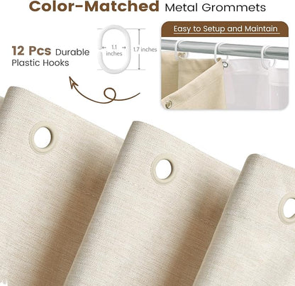 BTTN 3 in 1 Shower Curtain Set - 72x90 Inch Extra Long Linen Textured Cloth Shower Curtain and Clear Liner with Plastic Hook, Large Neutral Modern Waterproof Shower Curtain for Bathroom, Cream/Beige