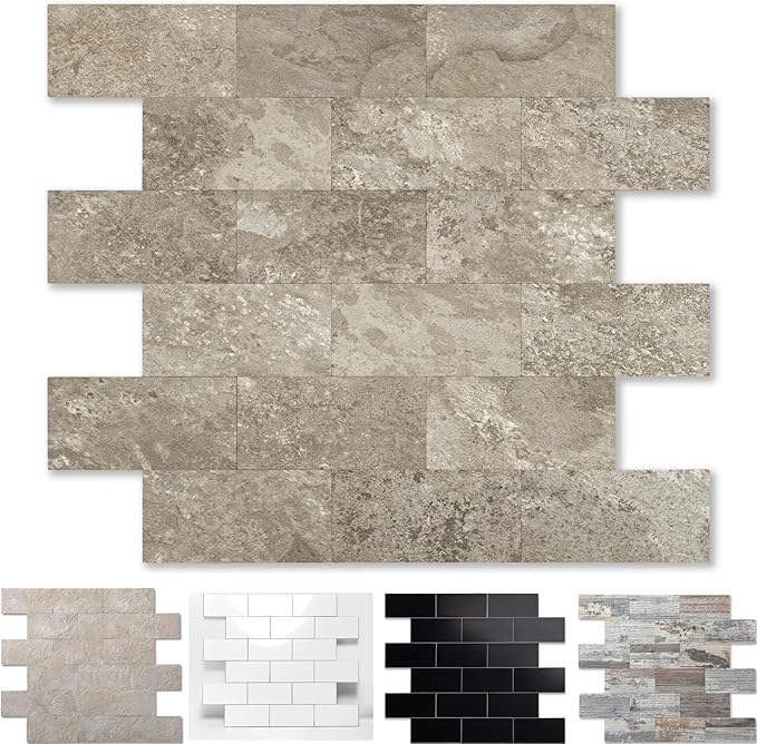2026 New Upgrade Peel and Stick Backsplash Tile, Peel and Stick 11.34" X 11.57" Wall Tile for Kitchen, Bathroom, Fireplace, Laundry (Brownish Stone, 1 Pack)