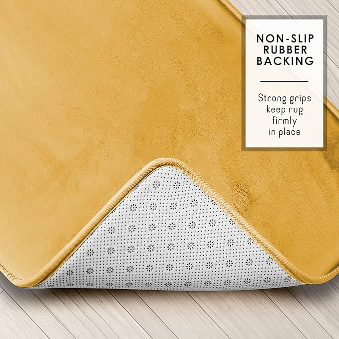 Clara Clark 2 Piece Bathroom Rugs Bath Mat Set, Velvet Memory Foam Bath Mats for Bathroom - Non-Slip, PVC Backing Bath Rugs, Washable - Dries Quickly, Gold
