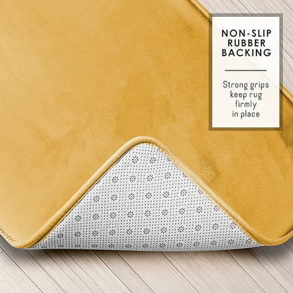 Clara Clark 2 Piece Bathroom Rugs Bath Mat Set, Velvet Memory Foam Bath Mats for Bathroom - Non-Slip, PVC Backing Bath Rugs, Washable - Dries Quickly, Gold