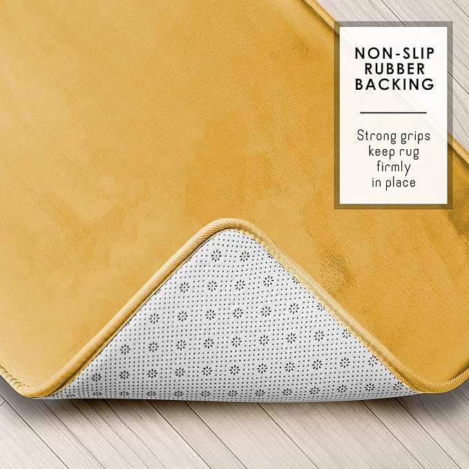 Clara Clark Bathroom Rug Set, 3 Piece Velvet Memory Foam Bath Mats with Non-Slip PVC Backing, Gold