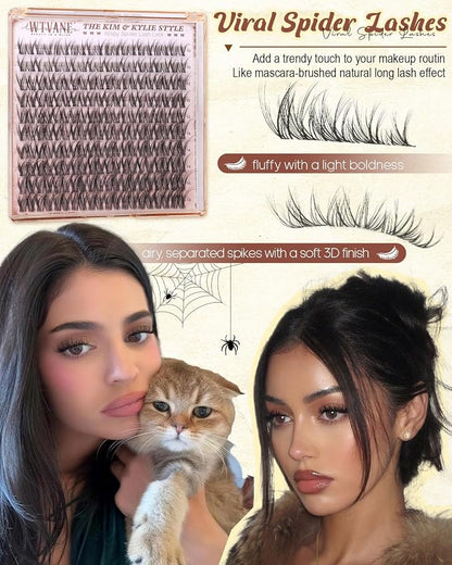 Wispy Lash Clusters Spider Eyelash Clusters 10-16mm Natural Cluster Eyelash Extensions Fluffy DD Curl Individual Lashes Clusters Breeze Eyelashes Cluster with Soft Clear Band Kim K Lash Style