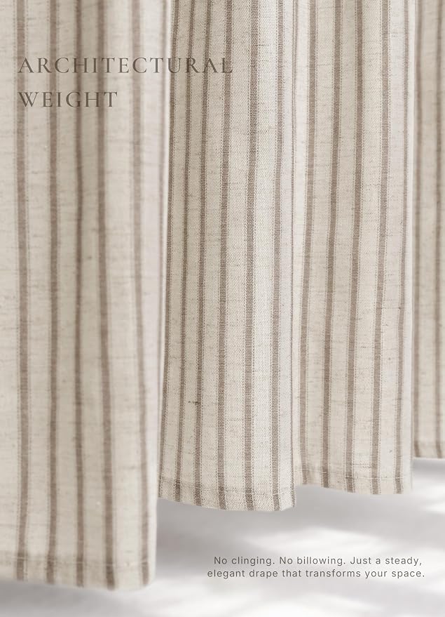 Farmhouse Striped Shower Curtain - Extra Long 72x84 Inches, Linen Blend Fabric, Breathable & Machine Washable, Rustic Taupe for Bathroom Decor (Hooks/Liner Not Included)