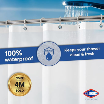 Clorox Shower Curtain Liner & Hooks, Premium Lightweight Flexible Waterproof 4g PEVA for Bathroom with Weighted Magnets, Standard Size 70" x 72", Frosty 1 Pack