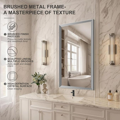 DESBING 24"x40" Silver Bathroom Mirrors for Over Sink | Tempered Glass, Metal Frame, Rectangle Vanity Wall Mirror for Bathroom, Living Room, Bedroom, Horizontally or Vertically