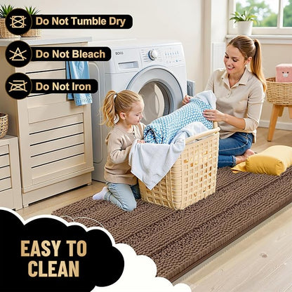 OLANLY Thick Small Bathroom Rugs 24x16, Soft Chenille Bath Rugs, Mocha | Rubber Backing, Machine Wash, Extra Absorbent Striped Bath Mats for Bathroom Floor, Tub and Shower, Home Decor Accessories
