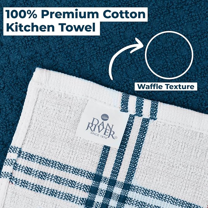 DAN RIVER Blue Opal Kitchen Towels,12 Pack,16x26 Inc Absorbent Dish Towels | 100% Cotton Absorbent Soft cotton kitchen towels for drying dishes, Quick Dry, Dish Towels for kitchen,Tea and Bar towels set