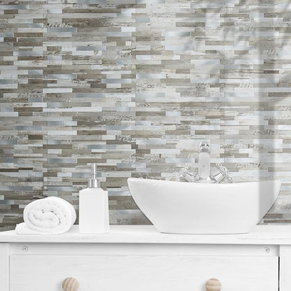 AULIGET Peel and Stick Backsplash, Coffee & Brown Wood Look PVC Mixed Metal Stick on Bathroom Backsplash, 2