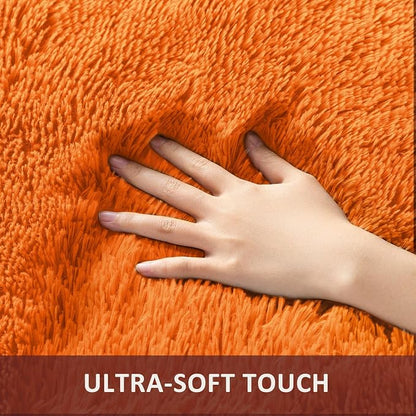 Ophanie Orange Rugs for Living Room Bedroom, 5x8 Fluffy Fuzzy Furry Carpet, Plush Soft Shaggy Bedside Indoor Floor Area Rug for Kids Nursery Home Decor with Over 999 pcs Non-Slip Backing Pattern