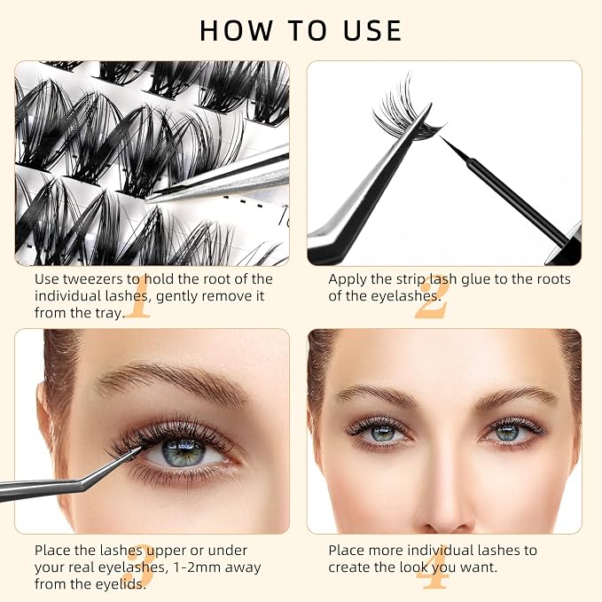 QUEWEL Cluster Lashes 240Pcs Individual Lashes 30D+40D C Curl Mix8-14mm | Lash Extensions Clusters Lashes Soft&Natural False Eyelashes Individual DIY Eyelash Extension at Home(30D+40D C MIX8-14)