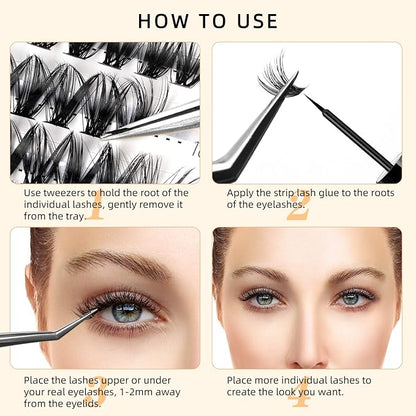QUEWEL Cluster Lashes 240Pcs Individual Lashes 30D+40D C Curl Mix8-14mm | Lash Extensions Clusters Lashes Soft&Natural False Eyelashes Individual DIY Eyelash Extension at Home(30D+40D C MIX8-14)