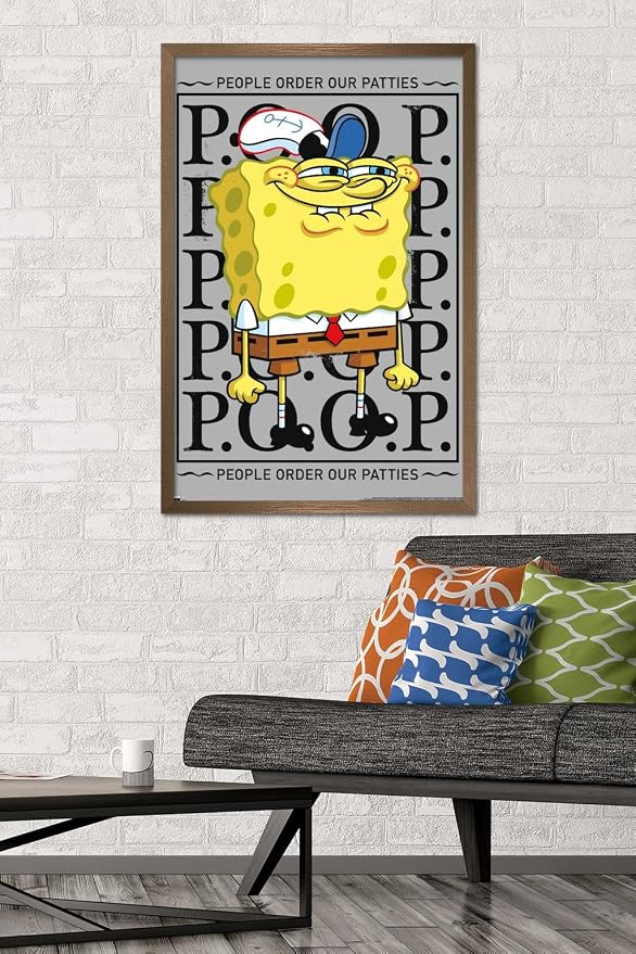 Trends International Nickelodeon Spongebob - P.O.O.P. Wall Poster, 34L x 22.4W, Bronze Framed Version