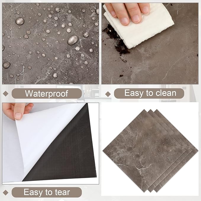 Spiareal 48 Pieces Peel and Stick Floor Tiles Vinyl Flooring 12 x 12 Inch Stick on Floor Tile Self Adhesive Waterproof DIY for Bathroom Kitchen Bedroom Living Room(Multicolor Marble)