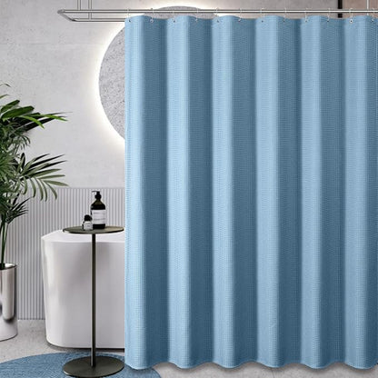 Stall Waffle Shower Curtain 256 GSM Heavy 54"x78" Moonlight Blue | 54 x 78 Inch Long, Thick Cloth, Weighted Hem, Water Repellent, Hotel Luxury Polyester Shower Curtains for Bathroom 10 Hooks