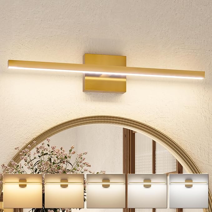 VOLISUN Modern Bathroom Vanity Light 24 inch, 14W Dimmable 5CCT Led Bathroom Light Fixture Over Mirror, Brass Bar Vanity Light for Bathrooms Mirror Cabinets Bedroom-ETL Certificated