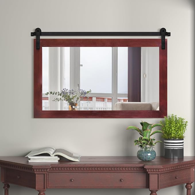 COGOOD Farmhouse Bathroom Mirrors for Over Sink - 30 x 41 Espresso | Rustic Barn Door Wood Framed Vanity Mirror for Entryway, Living Room, Bedroom, Dresser Wall Decor