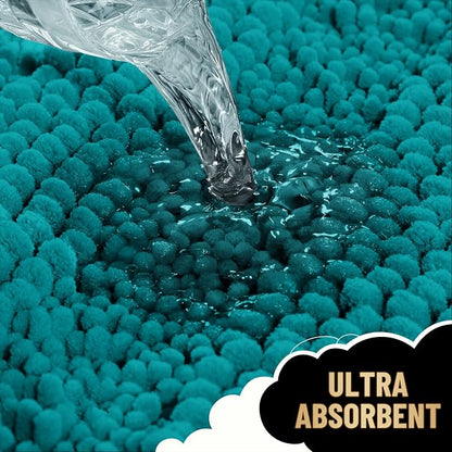 OLANLY Thick Bathroom Runner Rugs 44x24, Soft Chenille Bath Rugs, Deep Lake | Absorbent Striped, Rubber Backing, Machine Wash, Long Bath Mats for Bathroom Floor, Tub and Shower, Home Decor Accessories