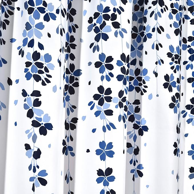 Lush Decor Weeping Flower Light Filtering Window Curtain Panels, Pair, 52"W x 63"L + 2" Header, Navy & Blue - Charming Modern Floral Curtains for Living Room, Dining Room, & Bedroom