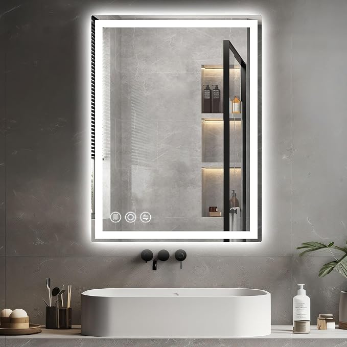28" x 36" LED Bathroom Mirror with Lights, Memory Vanity Mirror | Anti-Fog, 3 Color Modes, Dimmable, Front Lit, Memory Function, Tempered Glass, Lighted Bathroom Mirror for Wall