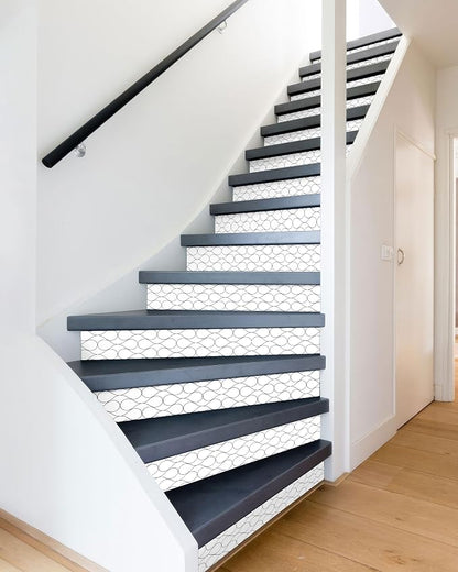 FLFK Modern Grid Stair Stickers - Set of 15, Peel and Stick Stair Riser Decals, 39.3"x7.08"