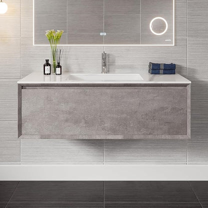 Eviva Aurora 48 in. Concrete Gray Wall Mount Single Sink Bath Vanity with Carrara Quartz Top