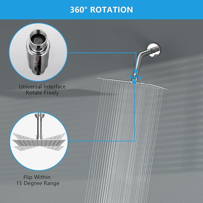 Lordear Rain Shower Heads High Pressure, Rainfall Showerhead for Bathroom Fixed Mount, 8 Inch Large Square High Flow Shower Head (Chrome)