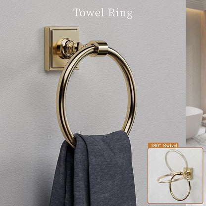 Champagne Bronze Bathroom Accessories Set, 5 Piece Bathroom Towel Holder Set, SUS304 Stainless Steel 24" Towel Bar, Towel Rack Set for Bathroom, Bathroom Hardware Set Wall Mounted