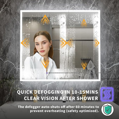 32x36 Lighted Medicine Cabinet with Mirror & Magnifier, LED Medicine Cabinet Mirror for Bathroom, Dimmable, Adjustable Color Temp, Defogger, Front&Backlit, Built-in Outlets, Soft Close DTC Hinges