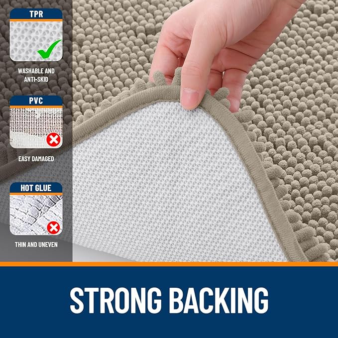 OLANLY Toilet Rugs U-Shaped 24x20, Soft Absorbent Chenille Contour Rugs | Warm Taupe, Quick-Drying Rubber Backing, Machine Washable Non-Slip Shaggy Bathroom Mat for Toilet, Home Decor Accessories