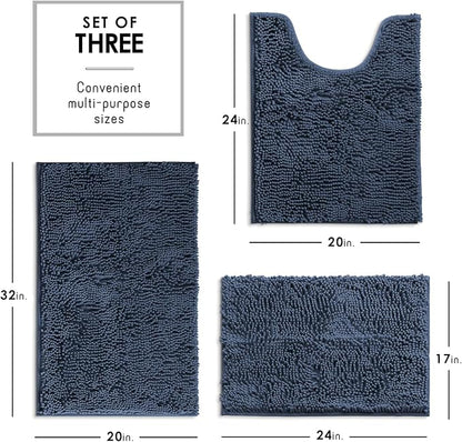 Hearth & Harbor Bathroom Rugs, Chenille Bath Mat - Machine Washable Bath Mats for Bathroom Non-Slip Backing Rubber, Quick Dry Mat - Navy Blue Bath Rug, 17x24-20x32-20x24