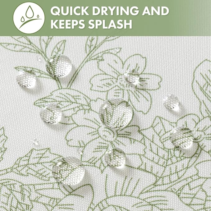 Spring Extra Long Sage Green Floral Shower Curtain W72*L96 Inches | Linen Textured Fabric, 12 Rustproof Metal Hooks, Wrinkle Resistant Cloth, Machine Washable, Bathroom Decor for Cottage Core