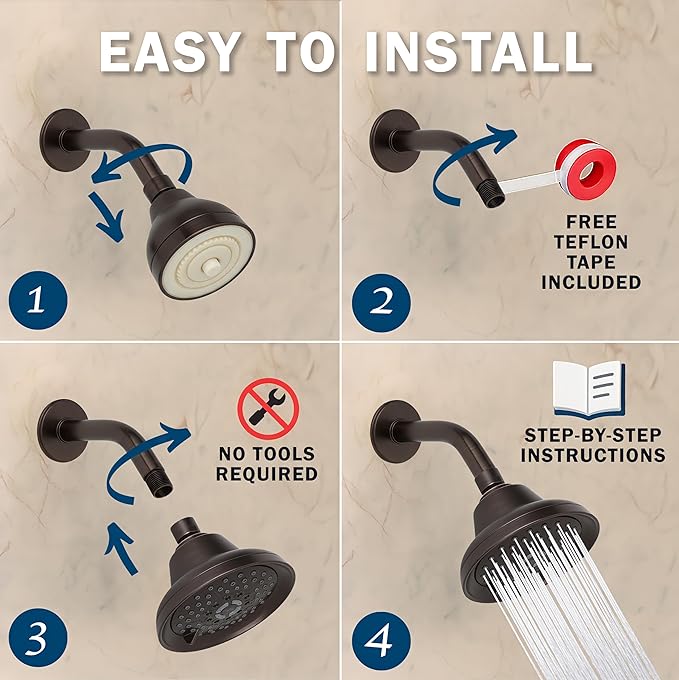 Aqua Elegante Massage Shower Head With Mist - 2.5 GPM - Oil-Rubbed Bronze | High Pressure Boosting, 6 Function Adjustable Massaging Rainfall Showerhead For Low Flow Baths With Water Saving Nozzles