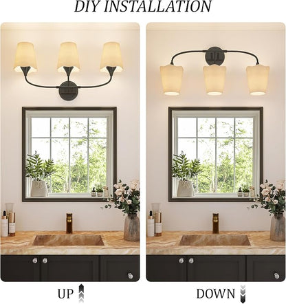 Morauroral Bathroom Light Fixtures Over Mirror, 3 Light Vanity Light for Bathroom, Black Vanity Light Fixtures with Fabric Linen Shade, E26 Socket Sconce Wall Decor(ETL Listed)